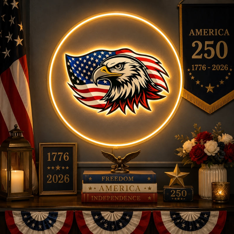 USA 250th Anniversary Neon Sign - Eagle Flag Glow