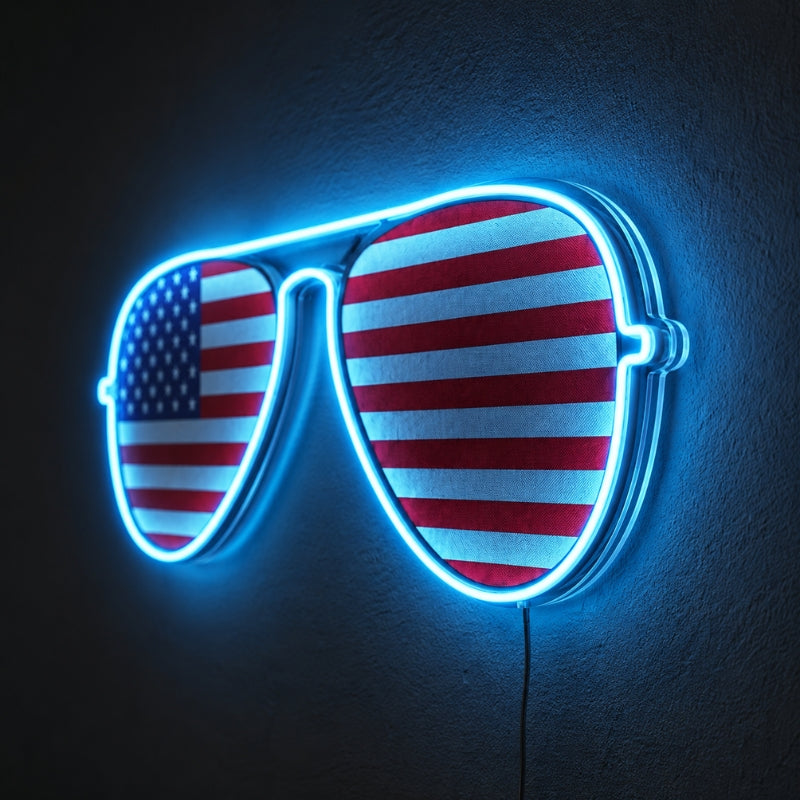 USA 250th Anniversary Neon Sign - Flag Glasses Art