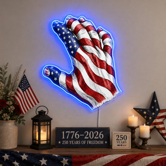 USA 250th Anniversary Neon Sign - Flag Hand Decor