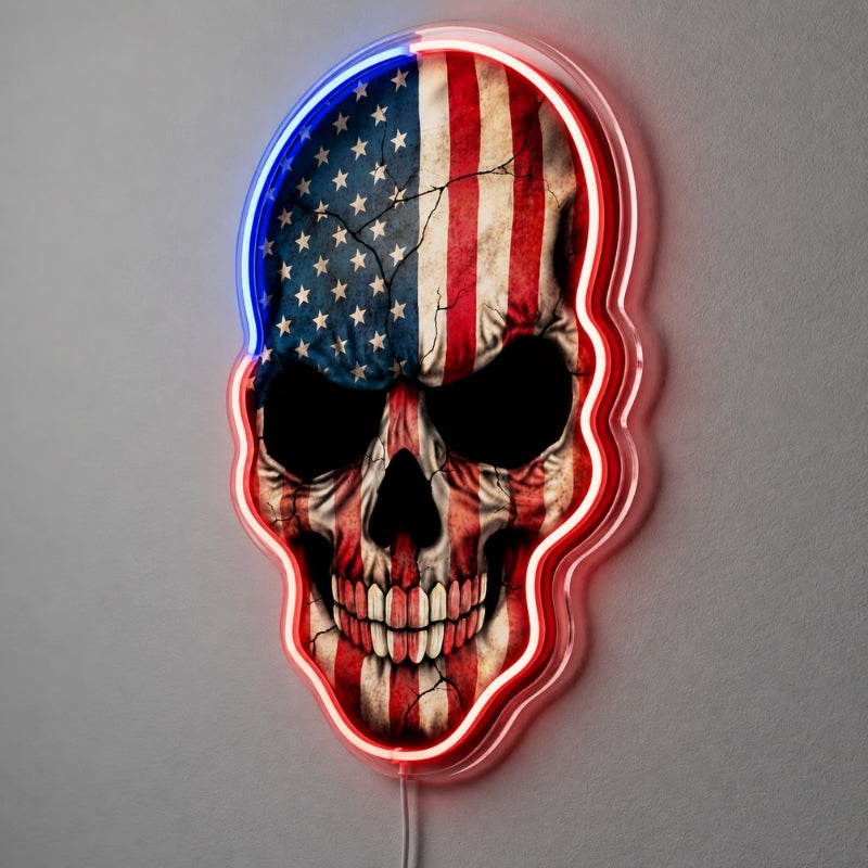 USA 250th Anniversary Neon Sign - Flag Skull Art