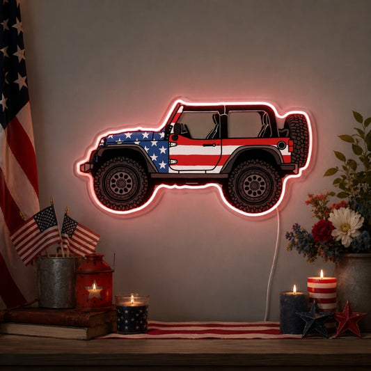 USA 250th Anniversary Neon Sign - Patriotic Jeep Art