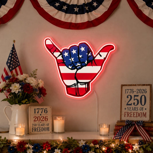 USA 250th Anniversary Neon Sign - Shaka Flag Art
