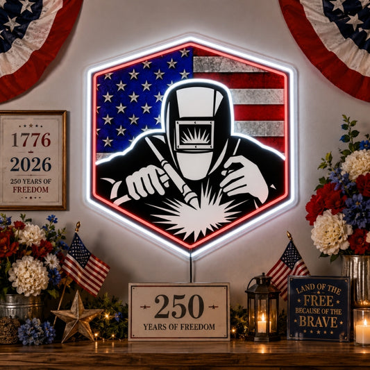USA 250th Anniversary Neon Sign - Welder Flag Art