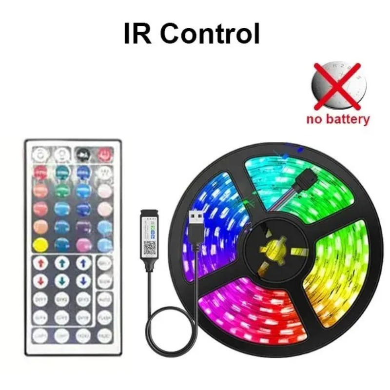 USB 5V RGB LED Strip Light (5050) with Bluetooth/WiFi App & Remote, 1–30M Room Backlight