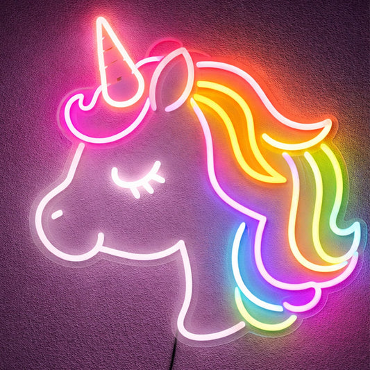 Unicorn Head Neon Sign – Rainbow LED Wall Decor for Bedroom & Kids Room