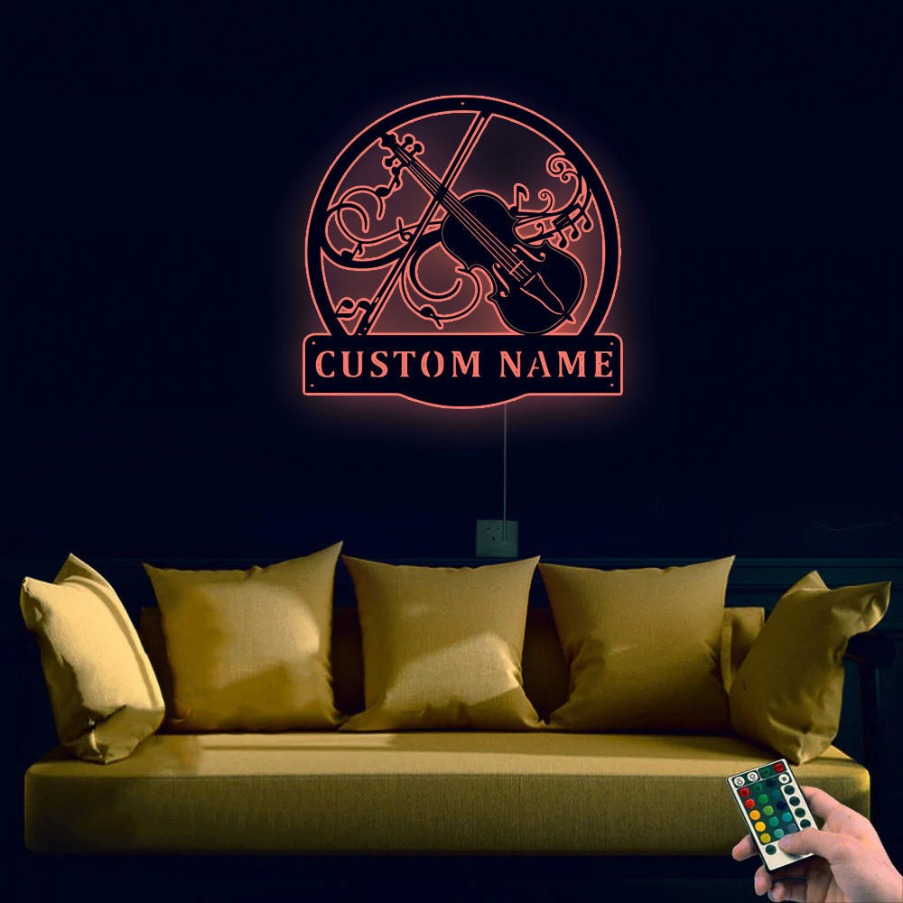 Violin Monogram Personalized - Led Light Metal - Owls Matrix LTD