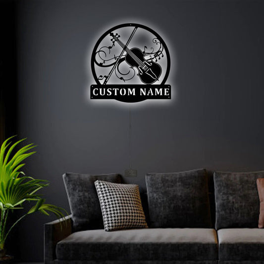 Violin Monogram Personalized - Led Light Metal - Owls Matrix LTD