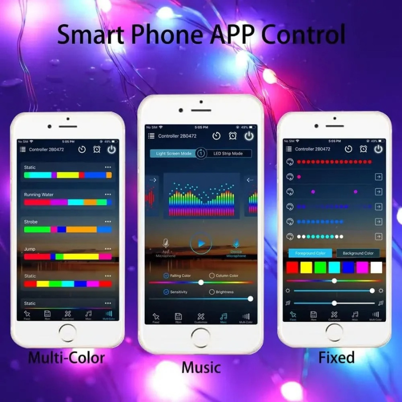 WS2812B RGBIC LED Strip Light USB 5V, Individually Addressable Smart Lights with Bluetooth Music Controller for Bedroom