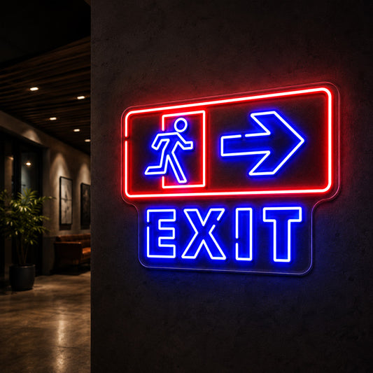 Wayfinding Neon Signs - Blue Exit Arrow Wall Light

