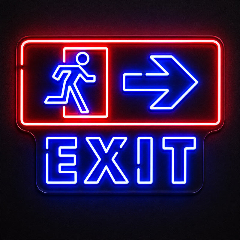 Wayfinding Neon Signs - Blue Exit Arrow Wall Light
