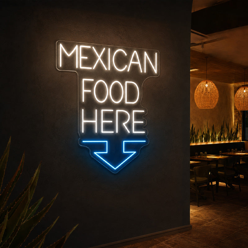 Wayfinding Neon Signs - Mexican Food Here Wall Light
