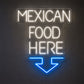 Wayfinding Neon Signs - Mexican Food Here Wall Light

