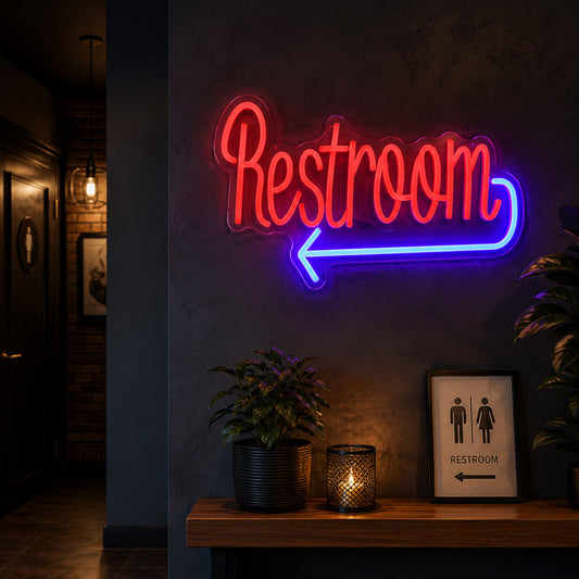 Wayfinding Neon Signs - Restroom Arrow Wall Light
