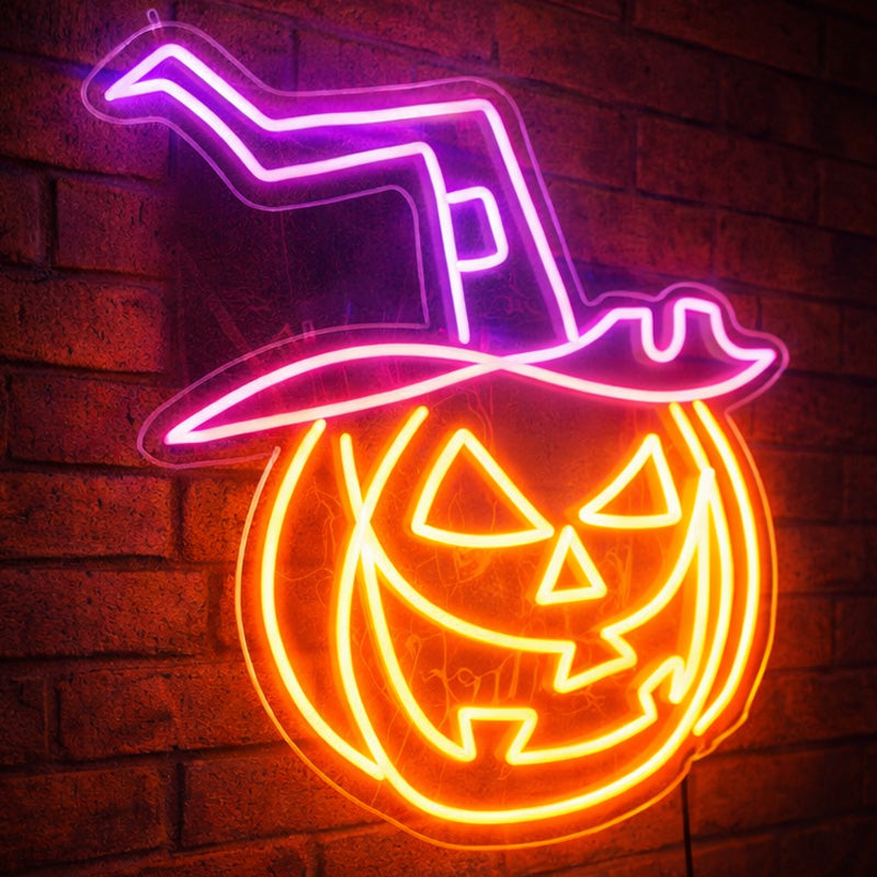 Witch Hat Pumpkin Neon Sign – Halloween LED Wall Light
