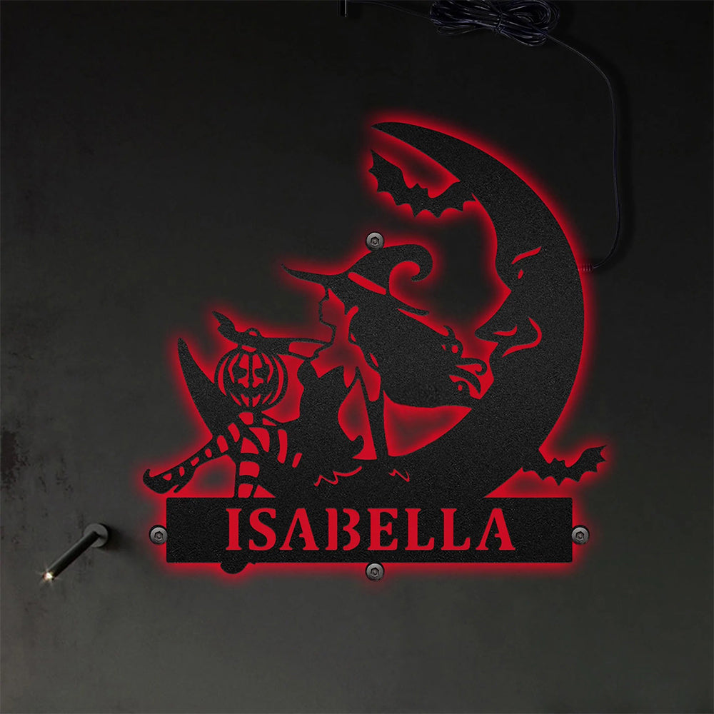 Witch On The Moon Personalized - Led Light Metal - Owls Matrix LTD