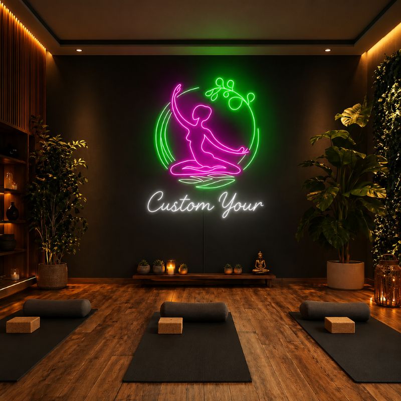 Yoga Studio Neon Sign - Green Pose Wall Decor Light | Custom Your