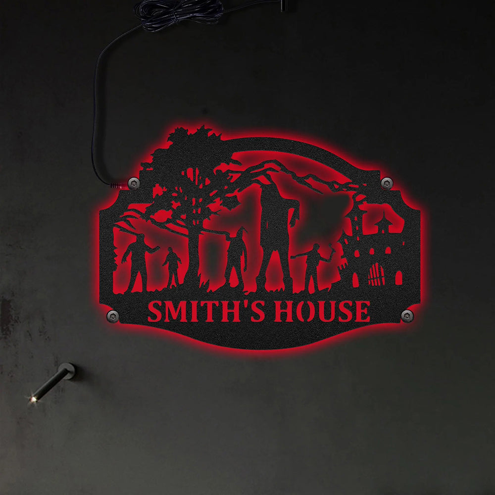 Zombie Rise Haunting House Personalized - Led Light Metal - Owls Matrix LTD
