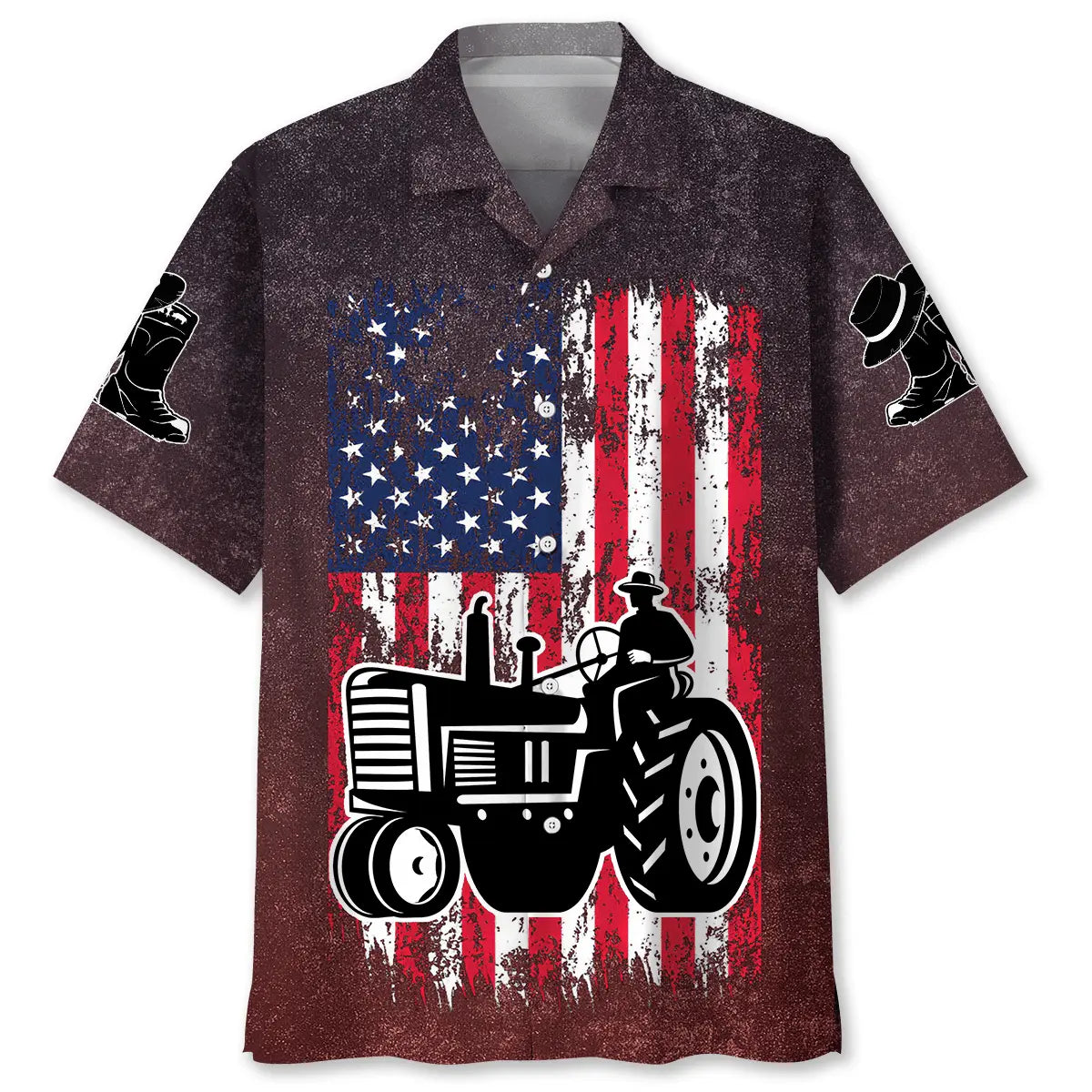 Hawaiian Shirt / Adults / S American Flag Tractor Hawaiian Shirt