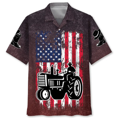 Hawaiian Shirt / Adults / S American Flag Tractor Hawaiian Shirt