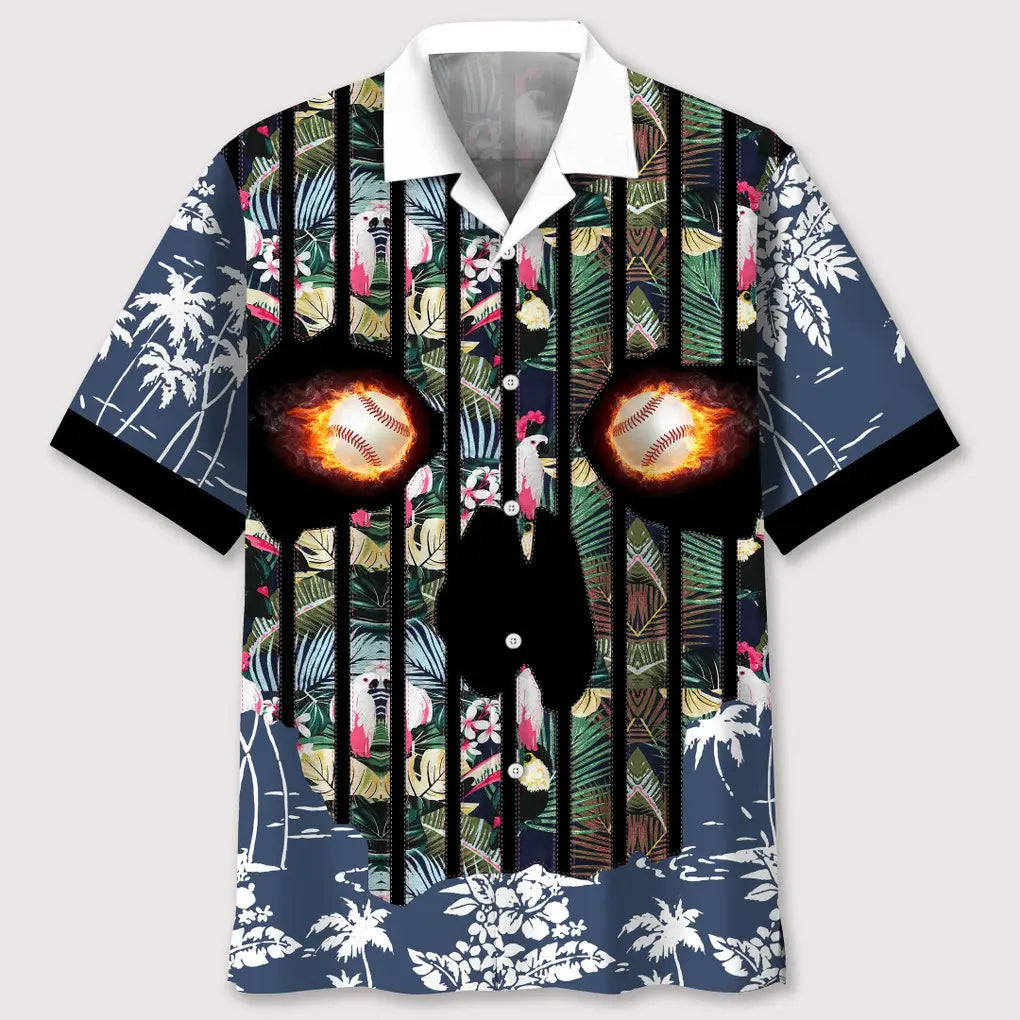 Hawaiian Shirt / Adults / S Baseball Flower Skull Hawaiian Shirt