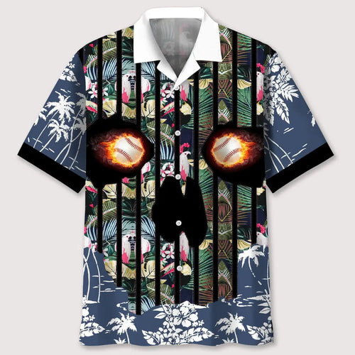 Hawaiian Shirt / Adults / S Baseball Flower Skull Hawaiian Shirt