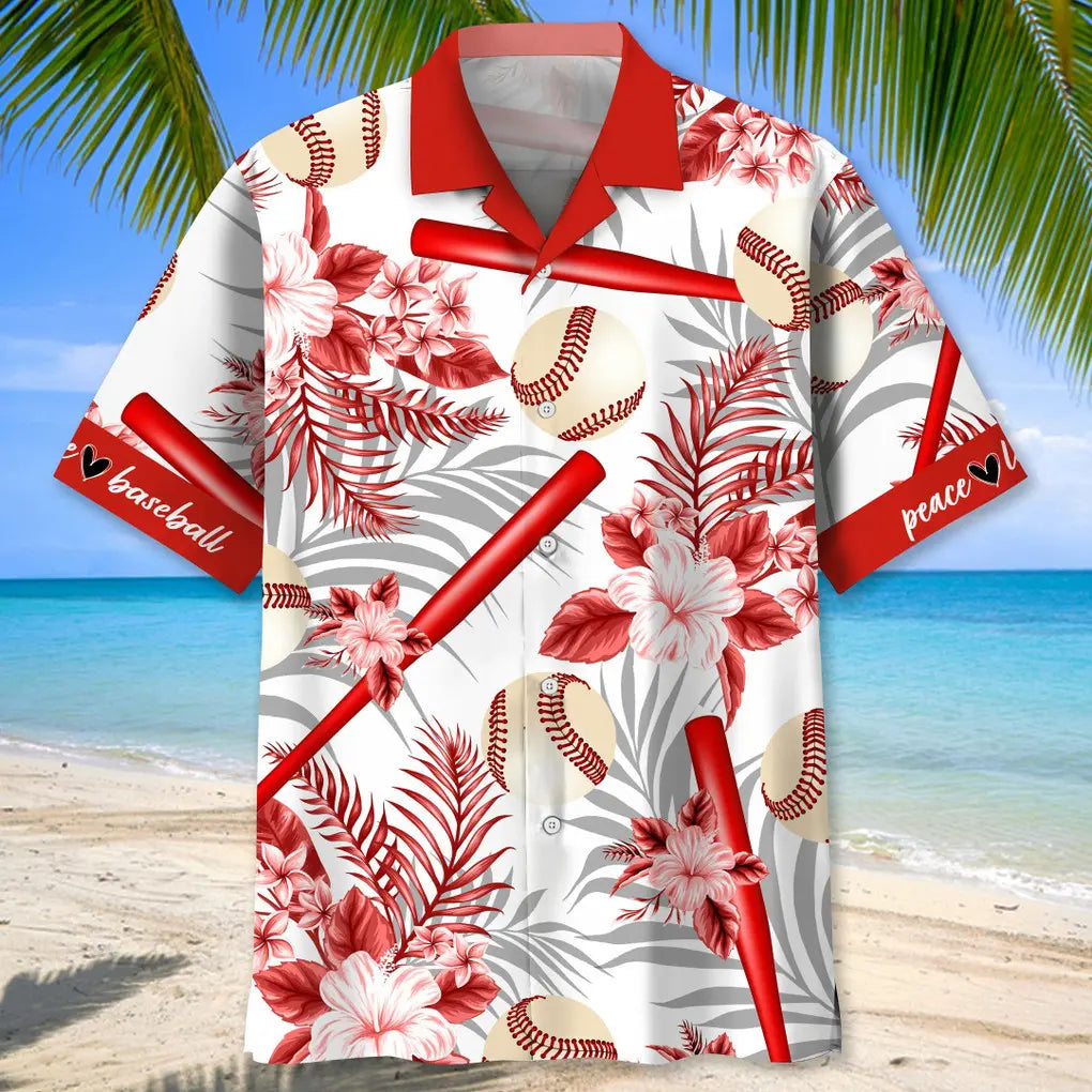 Baseball Red Hawaiian Shirt