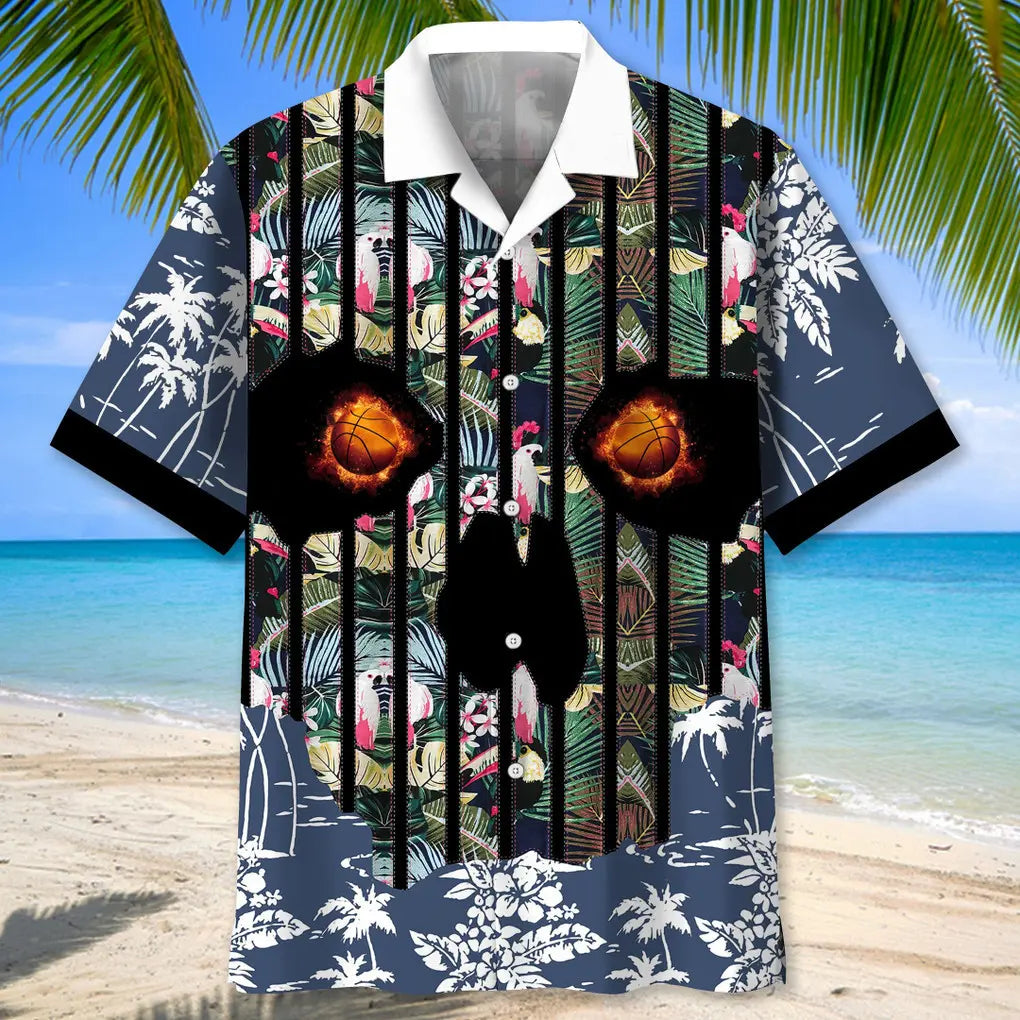 Basketball Flower Skull Hawaiian Shirt