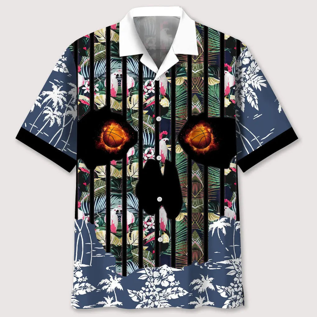 Hawaiian Shirt / Adults / S Basketball Flower Skull Hawaiian Shirt