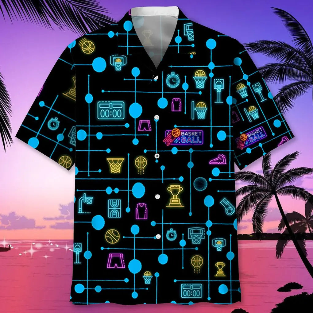 Basketball Set Neon Hawaiian Shirt