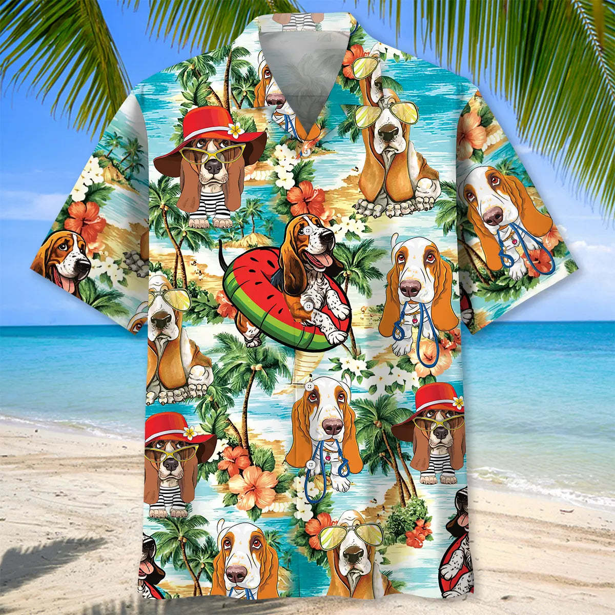 Basset Hound Beach Hawaiian Shirt