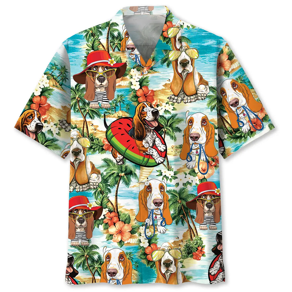 Hawaiian Shirt / Adults / S Basset Hound Beach Hawaiian Shirt