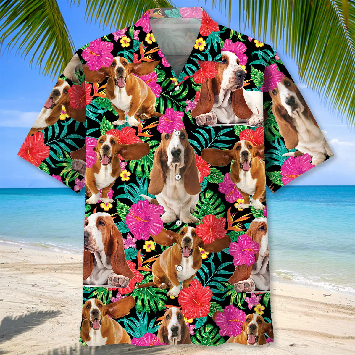 Basset Hound Flowers Hawaiian Shirt