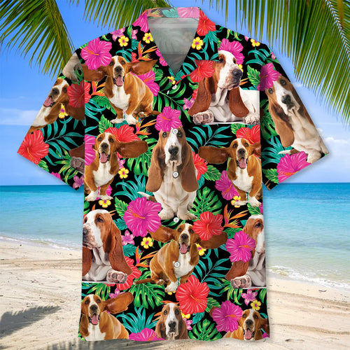 Basset Hound Flowers Hawaiian Shirt
