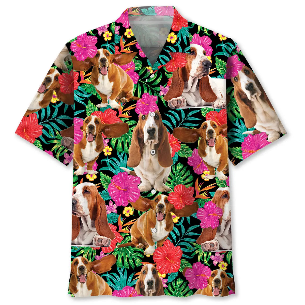 Hawaiian Shirt / Adults / S Basset Hound Flowers Hawaiian Shirt