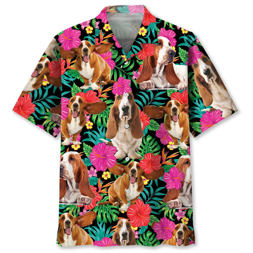 Hawaiian Shirt / Adults / S Basset Hound Flowers Hawaiian Shirt