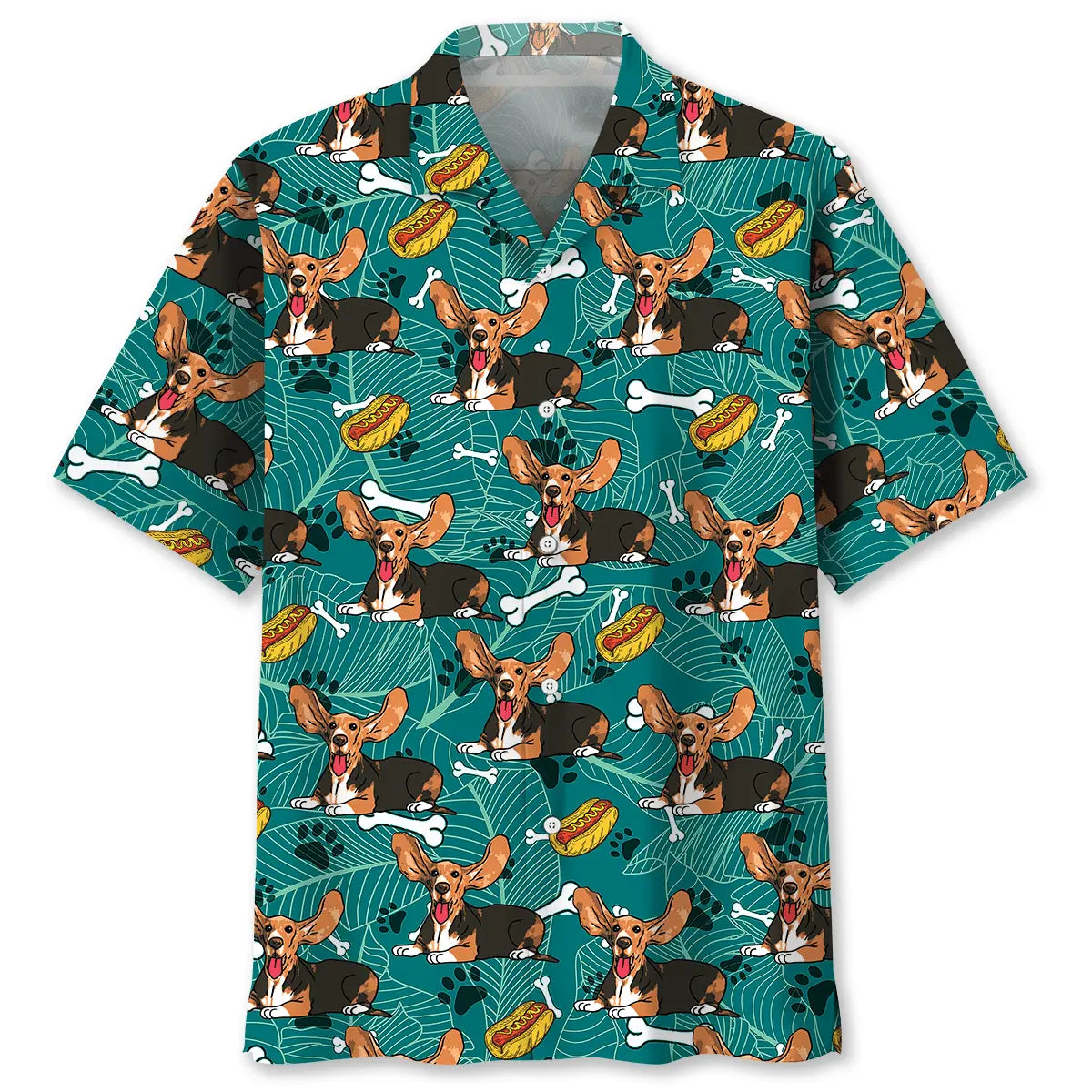 Hawaiian Shirt / Adults / S Basset Hound Hotdog Hawaiian Shirt