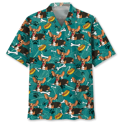 Hawaiian Shirt / Adults / S Basset Hound Hotdog Hawaiian Shirt