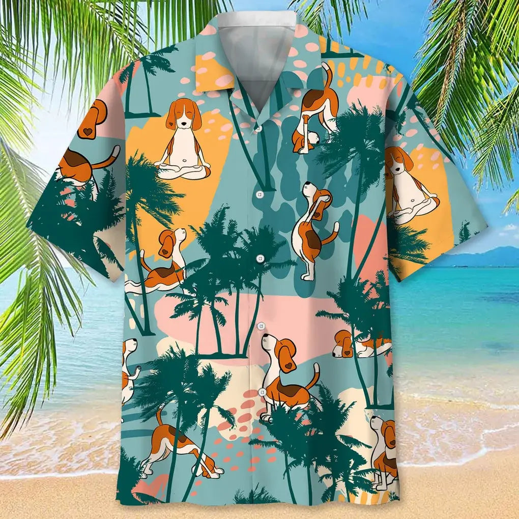 Beagle Palm Tree Colorful Hawaiian Shirt