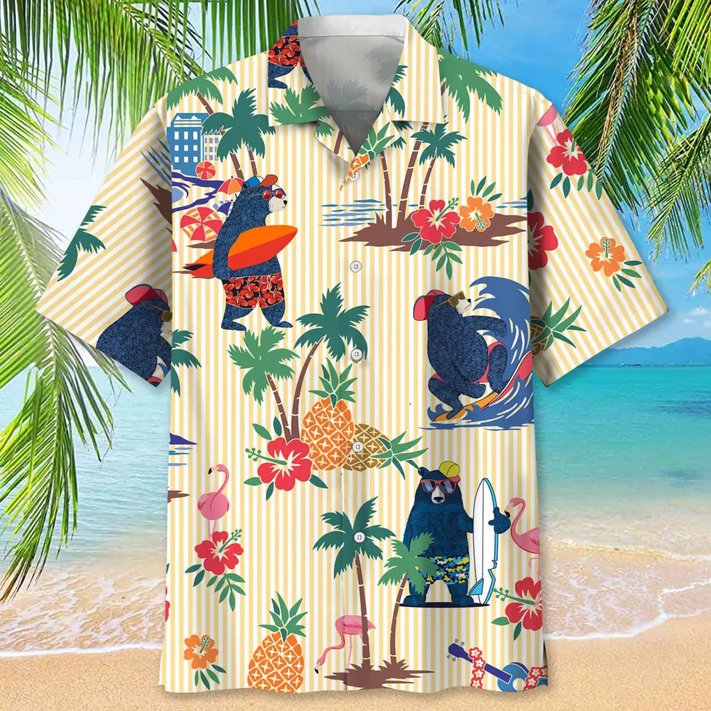 Bear Surfing Tropical Hawaiian Shirt