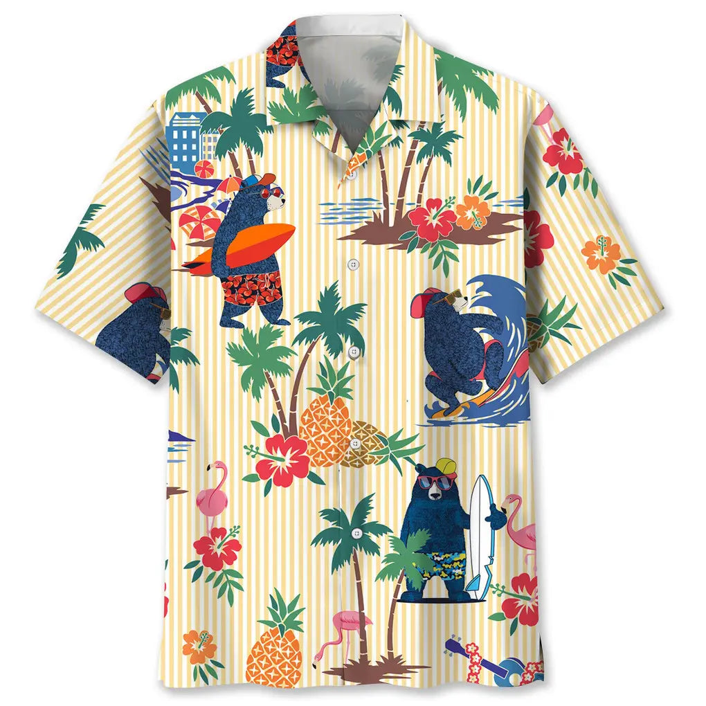 Hawaiian Shirt / Adults / S Bear Surfing Tropical Hawaiian Shirt
