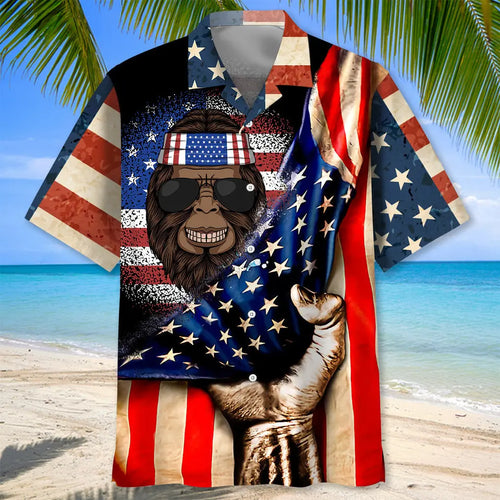 Bigfoot American Flag Hawaiian Shirt