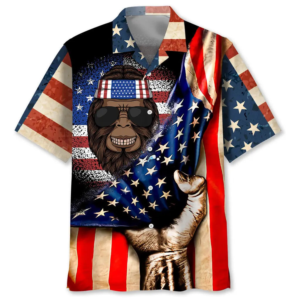 Hawaiian Shirt / Adults / S Bigfoot American Flag Hawaiian Shirt