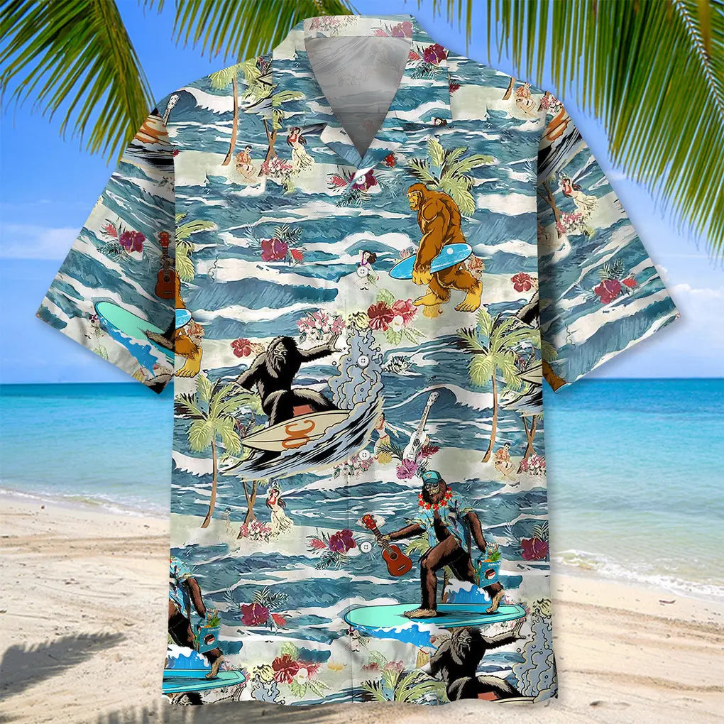 Bigfoot Surfing Hawaiian Shirt