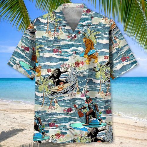 Bigfoot Surfing Hawaiian Shirt
