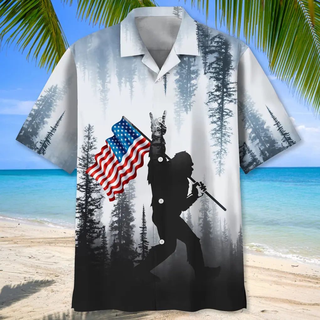 Bigfoot Usa Flag Hawaiian Shirt