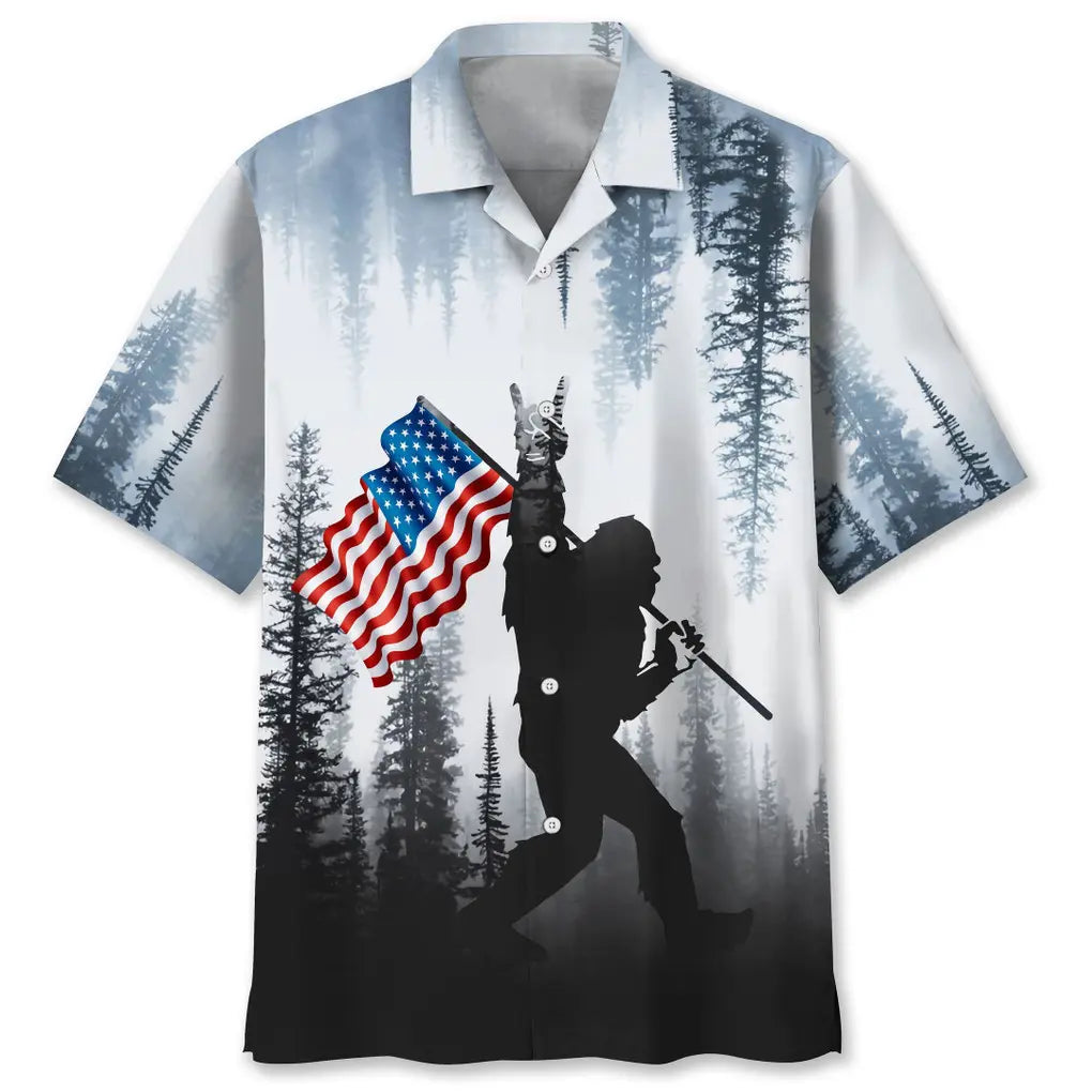 Hawaiian Shirt / Adults / S Bigfoot Usa Flag Hawaiian Shirt