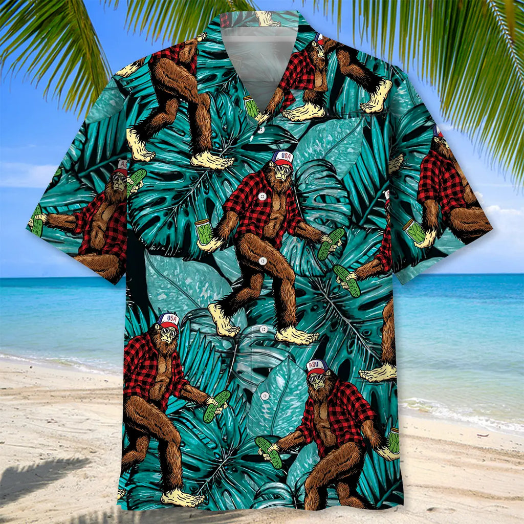 Bigfoot With Pickle Hawaiian Shirt