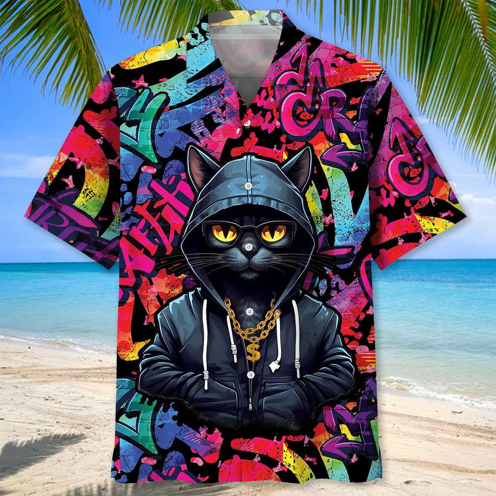 Black Cat Color Hawaiian Shirt