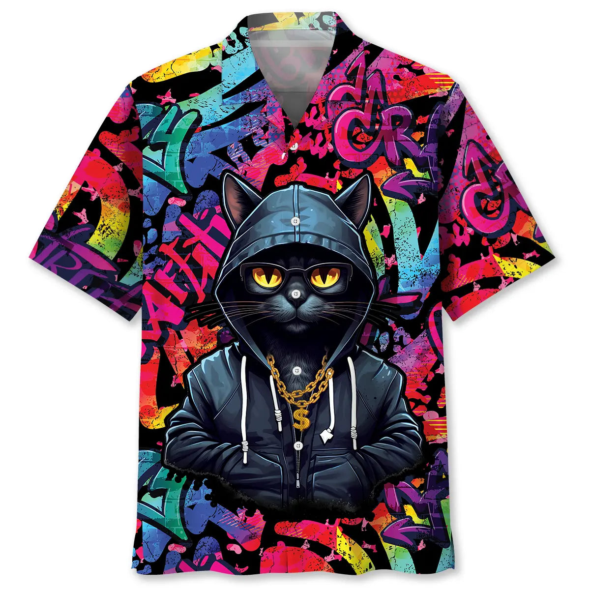 Hawaiian Shirt / Adults / S Black Cat Color Hawaiian Shirt