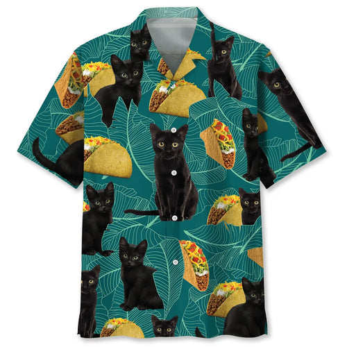 Hawaiian Shirt / Adults / S Black Cat Food Hawaiian Shirt